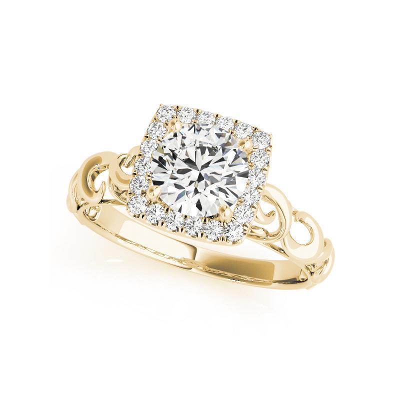 Taglio rotondo GIA 1,63ct Anello con diamante rotondo quadrato a forma di aureola aperta in oro giallo della cattedrale in vendita