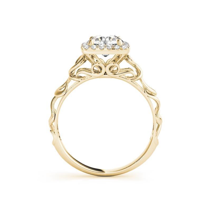 GIA 1,63ct Anello con diamante rotondo quadrato a forma di aureola aperta in oro giallo della cattedrale In condizioni Nuovo in vendita a New York, NY