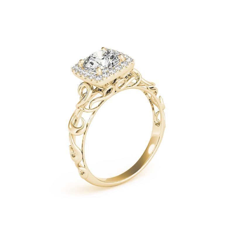 Donna GIA 1,63ct Anello con diamante rotondo quadrato a forma di aureola aperta in oro giallo della cattedrale in vendita
