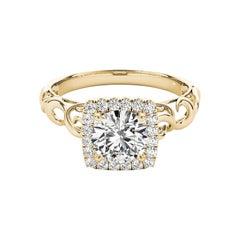 GIA 1,63ct Anello con diamante rotondo quadrato a forma di aureola aperta in oro giallo della cattedrale