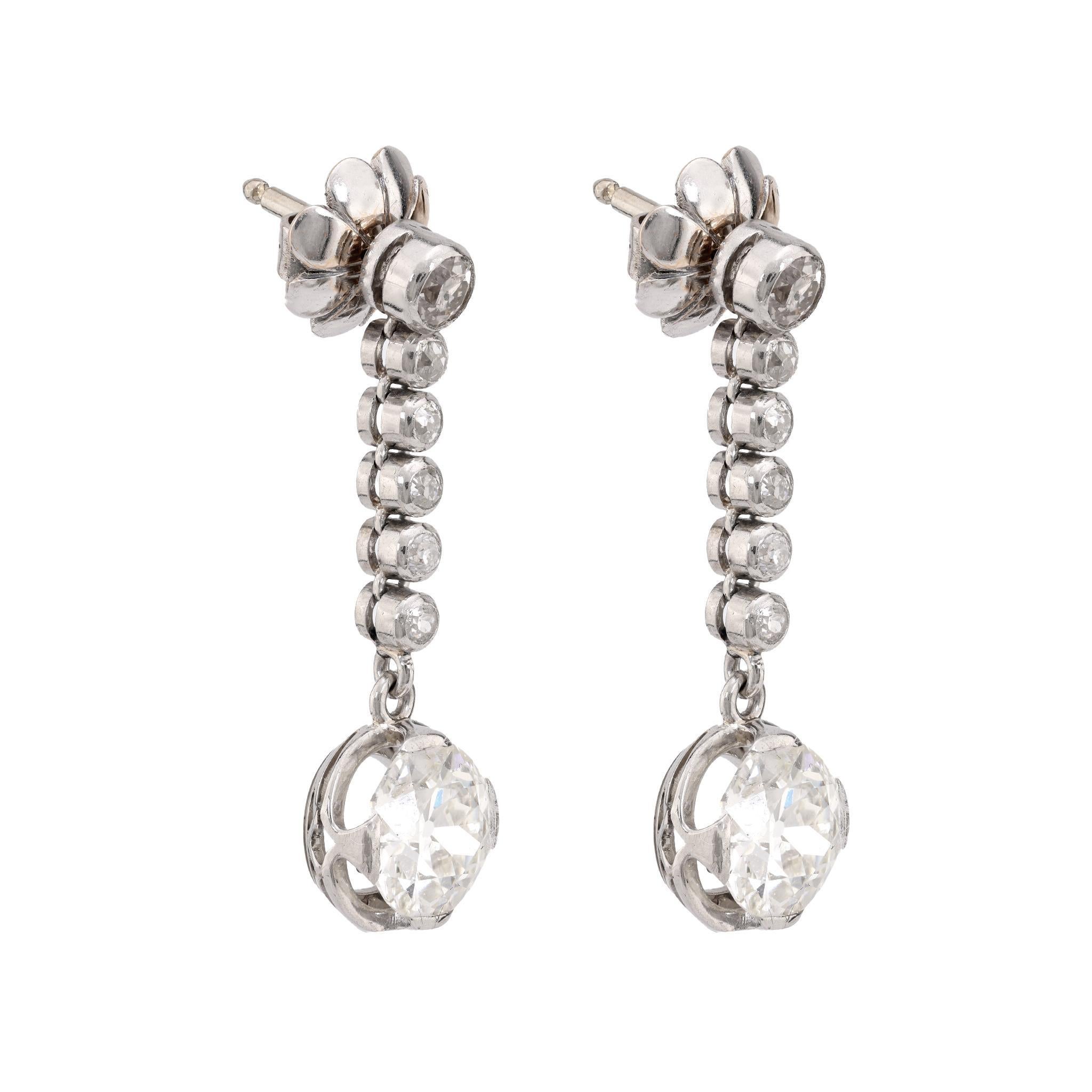 Art Déco Orecchini a goccia in oro bianco 18k con diamanti GIA da 1,64 e 1,81 carati in vendita