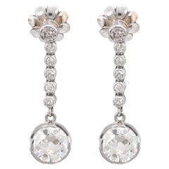GIA 1.64 and 1.81 carats diamond 18k white gold drop earrings