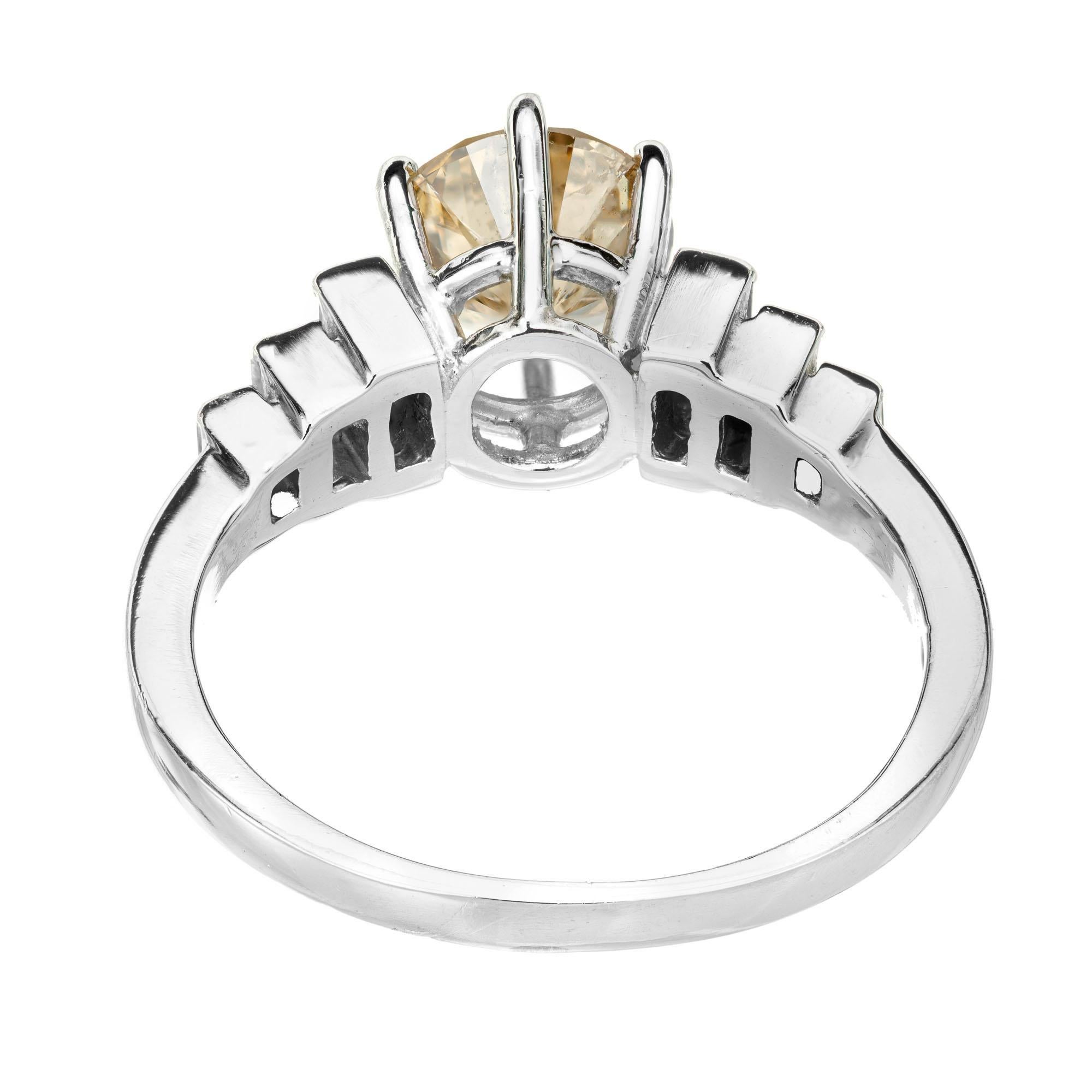Women's GIA 1.64 Carat Natural Yellow Brown Diamond Platinum Engagement Ring For Sale