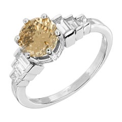 Vintage GIA 1.64 Carat Natural Yellow Brown Diamond Platinum Engagement Ring