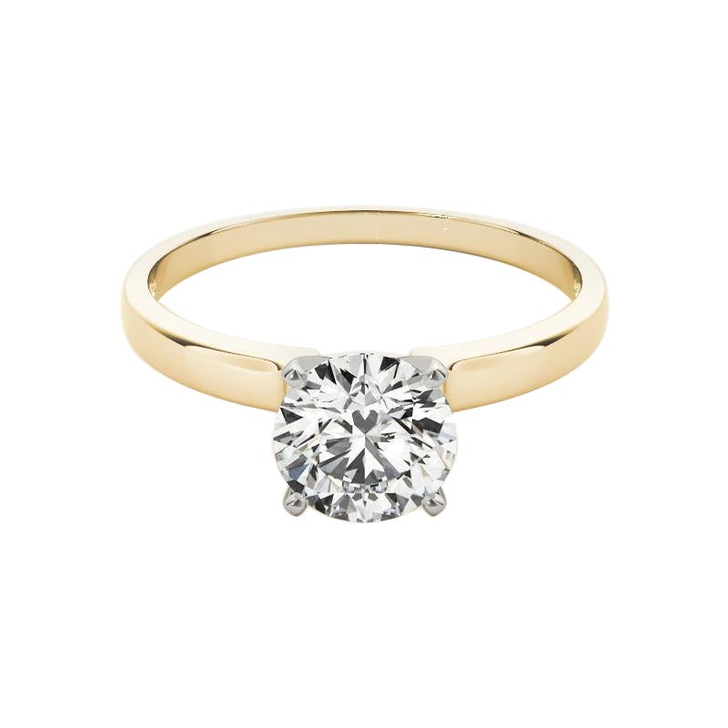 GIA 1,64 Karat Runder Solitär Quadratischer Rand Band 18K Gelbgold Diamantring