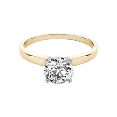 GIA 1.64 Carat Round Solitaire Square Edge Band 18K Yellow Gold Diamond Ring