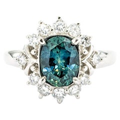 GIA 1.64ct Montana Sapphire & Diamond Ring In Platinum