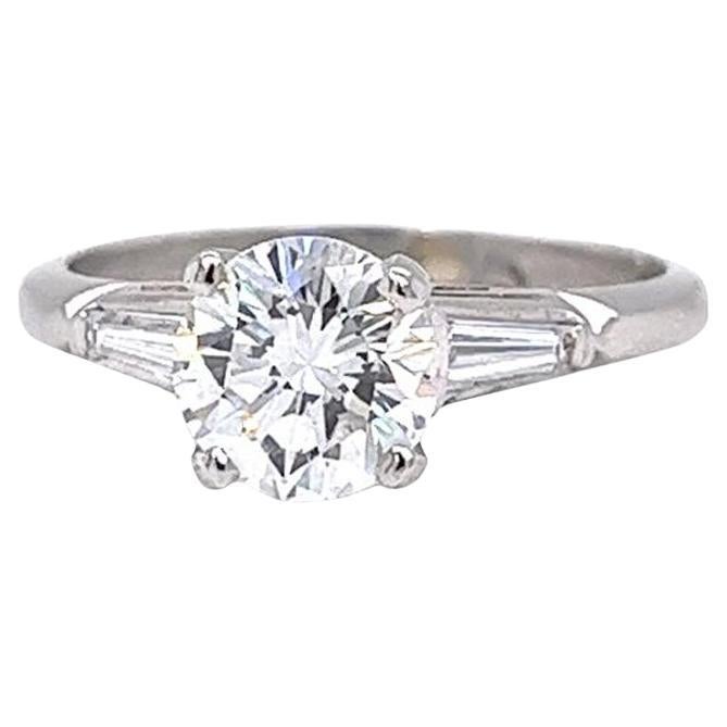 GIA 1.64ct Natural Round Diamond 14K Gold Ring with 0.45ct Baguettes Diamonds For Sale