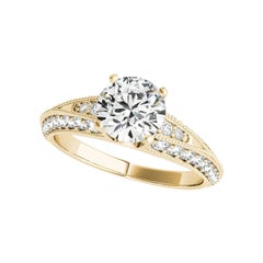 GIA 1.64ct Round Solitaire & Channel Knife-Edge 18K Yellow Gold Diamond Ring