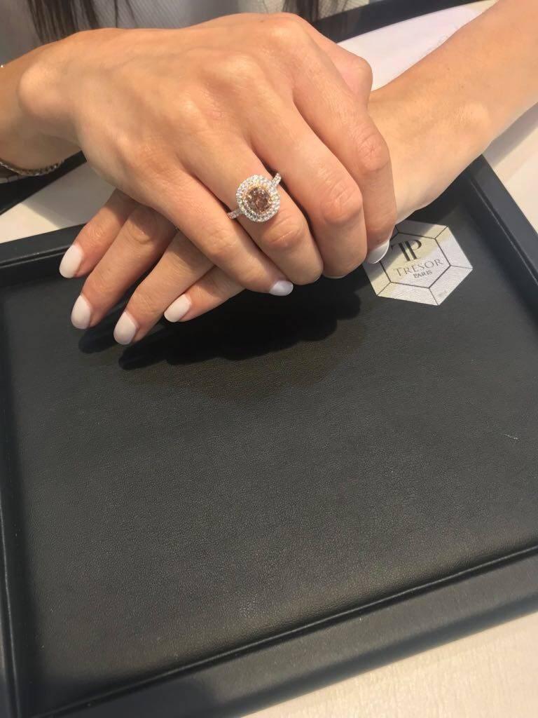 Women's GIA 1.65 CT Fancy Orange Brown 18 KT White Gold Diamond Cushion Engagement Ring For Sale