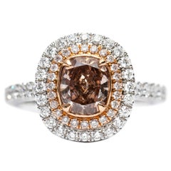 Bague de fiançailles coussin en or blanc 18 carats avec diamants bruns orange fantaisie de 1,65 carat certifiés GIA