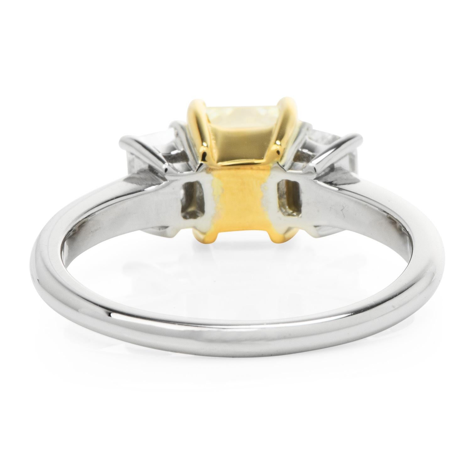 GIA 1.65ct Princess cut Yellow Diamond Platinum 18K Gold Three Stone Engagement  1