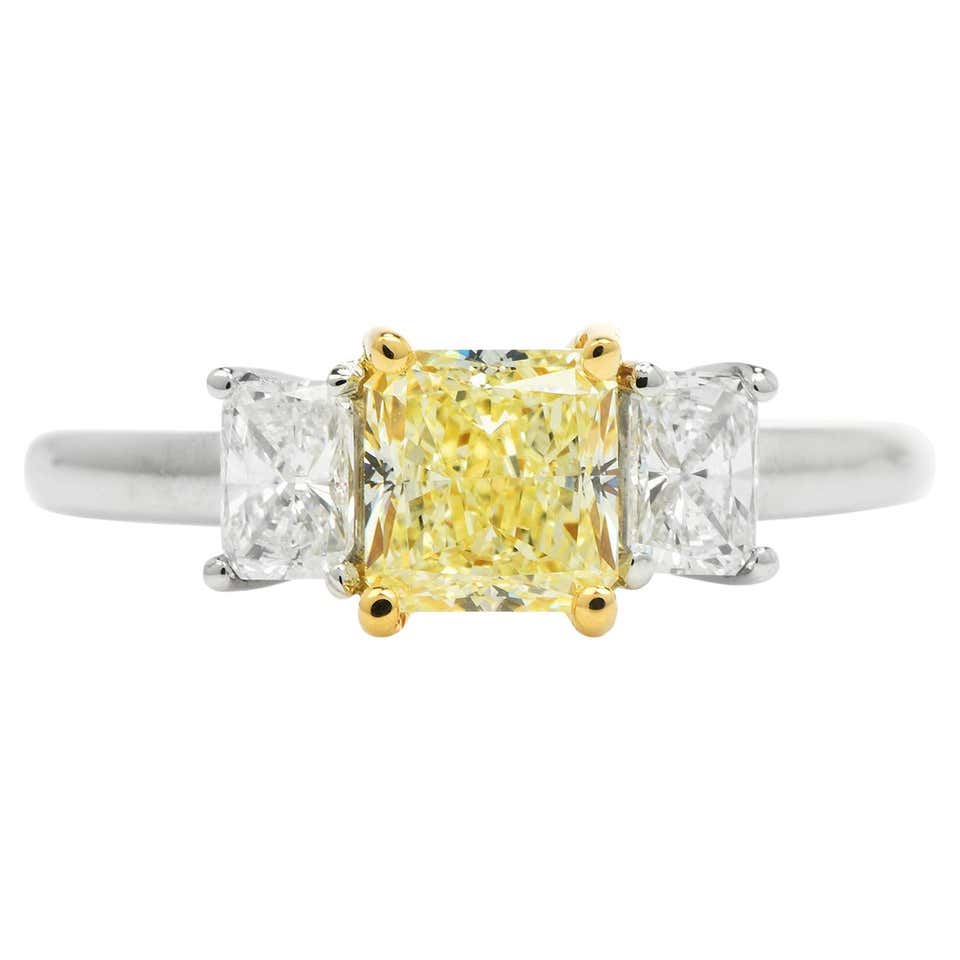 GIA 4.04ct Fancy Intense Yellow Diamond Engagement Beaudry Ring at 1stDibs