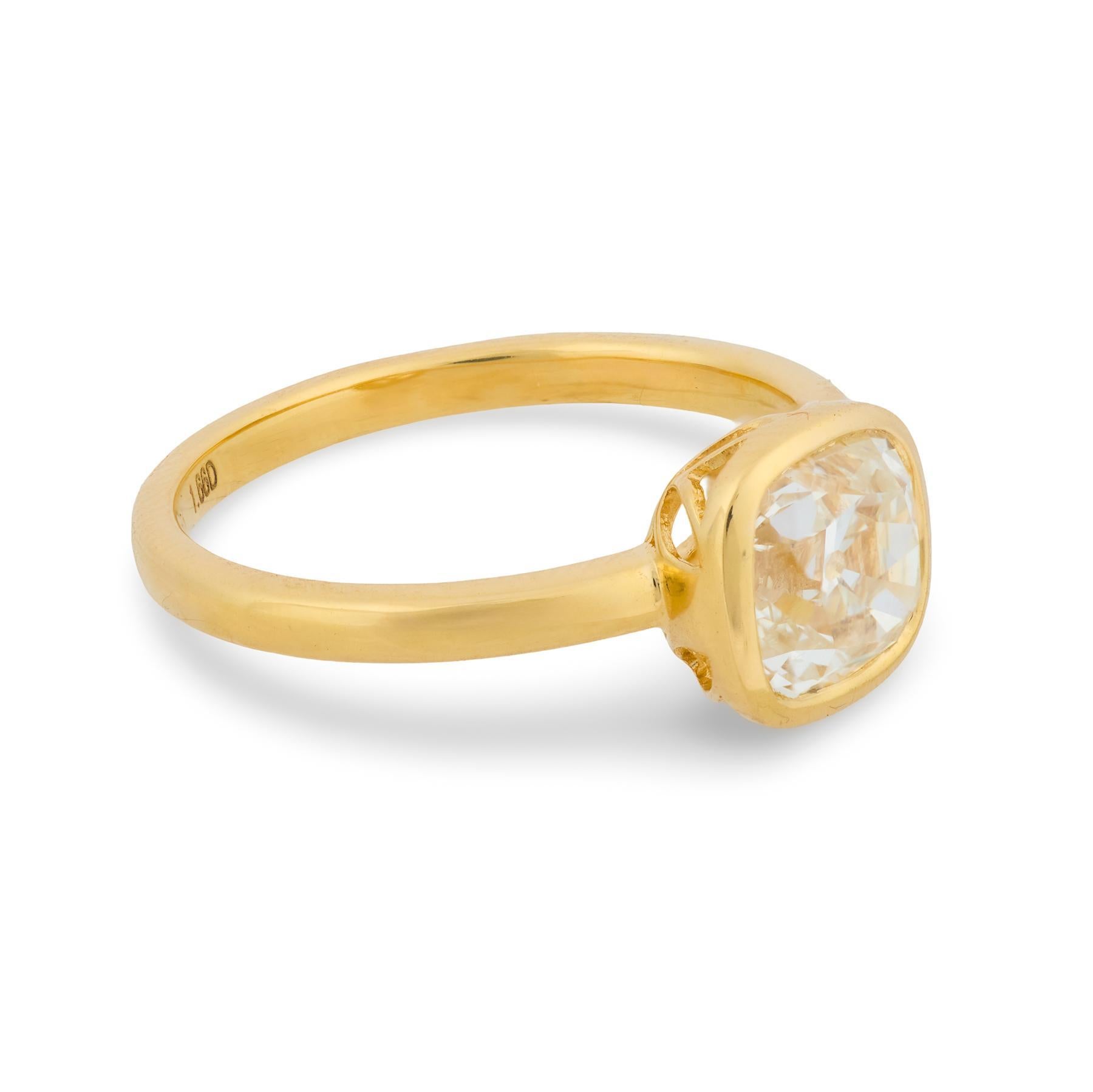 Bague de fiançailles en or jaune 18k GIA 1,66 carat diamant taille ancienne mine Pour femmes en vente