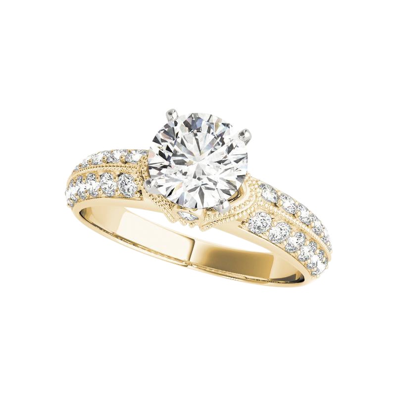 GIA 1,66ct Solitario rotondo a doppio canale Anello con diamante Chevron in oro giallo in vendita