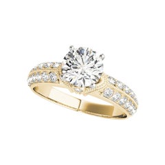 GIA 1.66ct Round Solitaire Double Channel Chevron Yellow Gold Diamond Ring