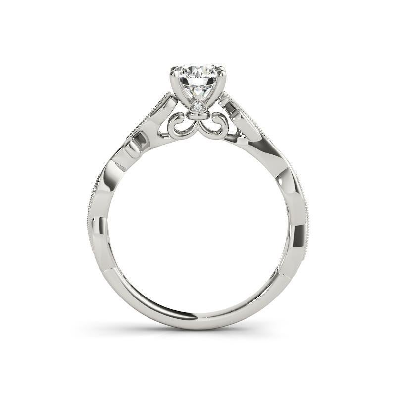 Taille ronde GIA 1.66ct Round Twisted Vine Solitaire Milgrain White Gold Diamond Ring en vente