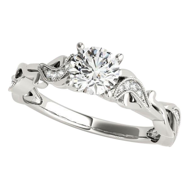 GIA 1.66ct Round Twisted Vine Solitaire Milgrain White Gold Diamond Ring