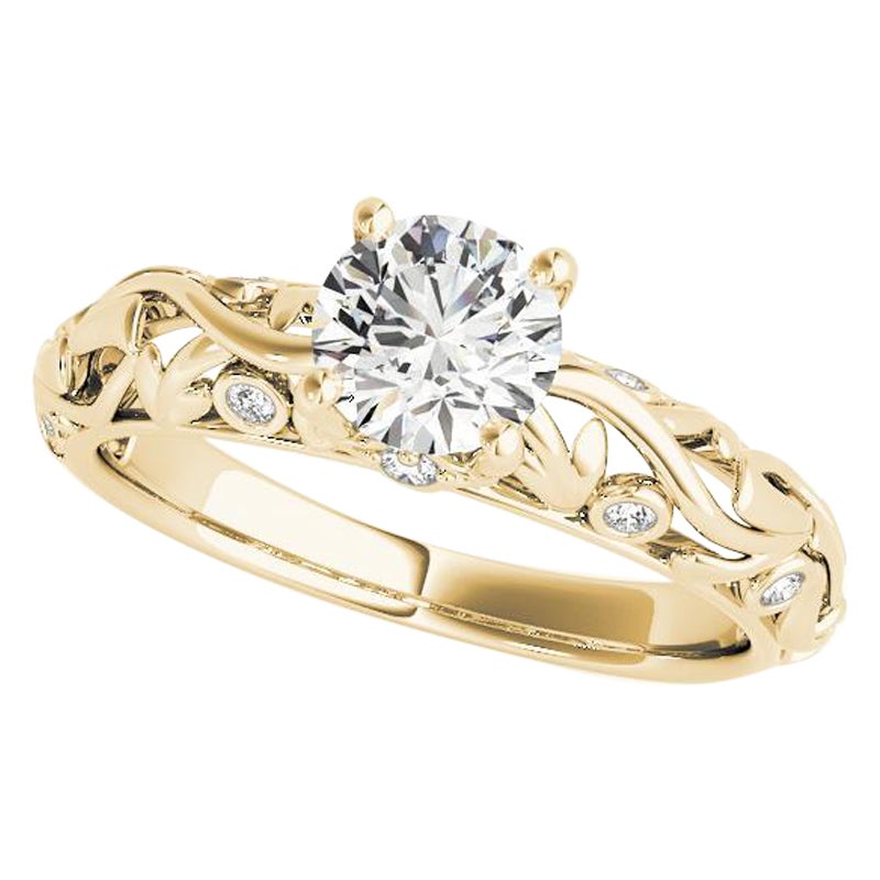 GIA 1,66ct Anello con diamante rotondo d'epoca in filigrana a traliccio in oro giallo 18 carati