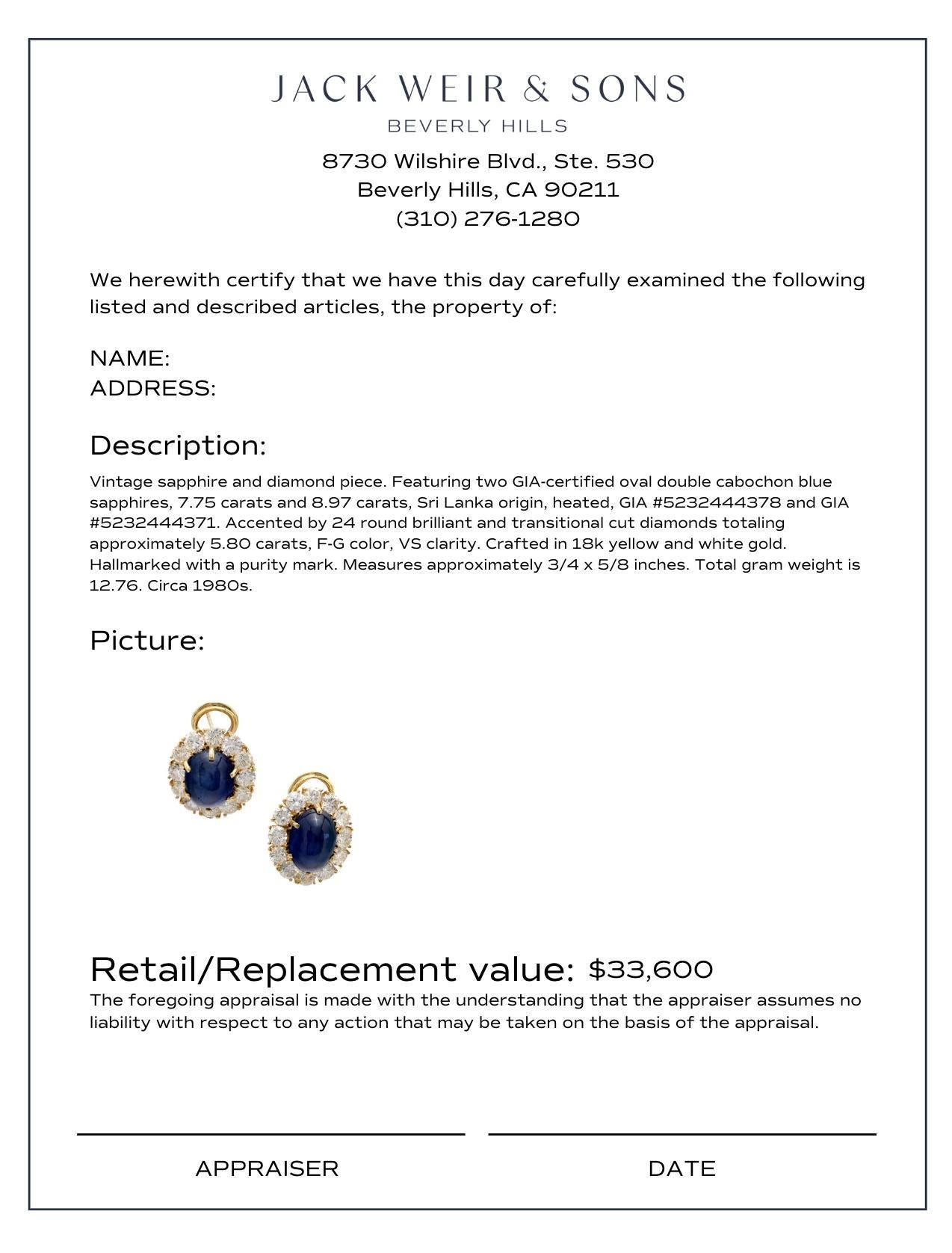 GIA Boucles d'oreilles saphir diamant en or 18 carats d'un poids total de 16,72 carats en vente 1