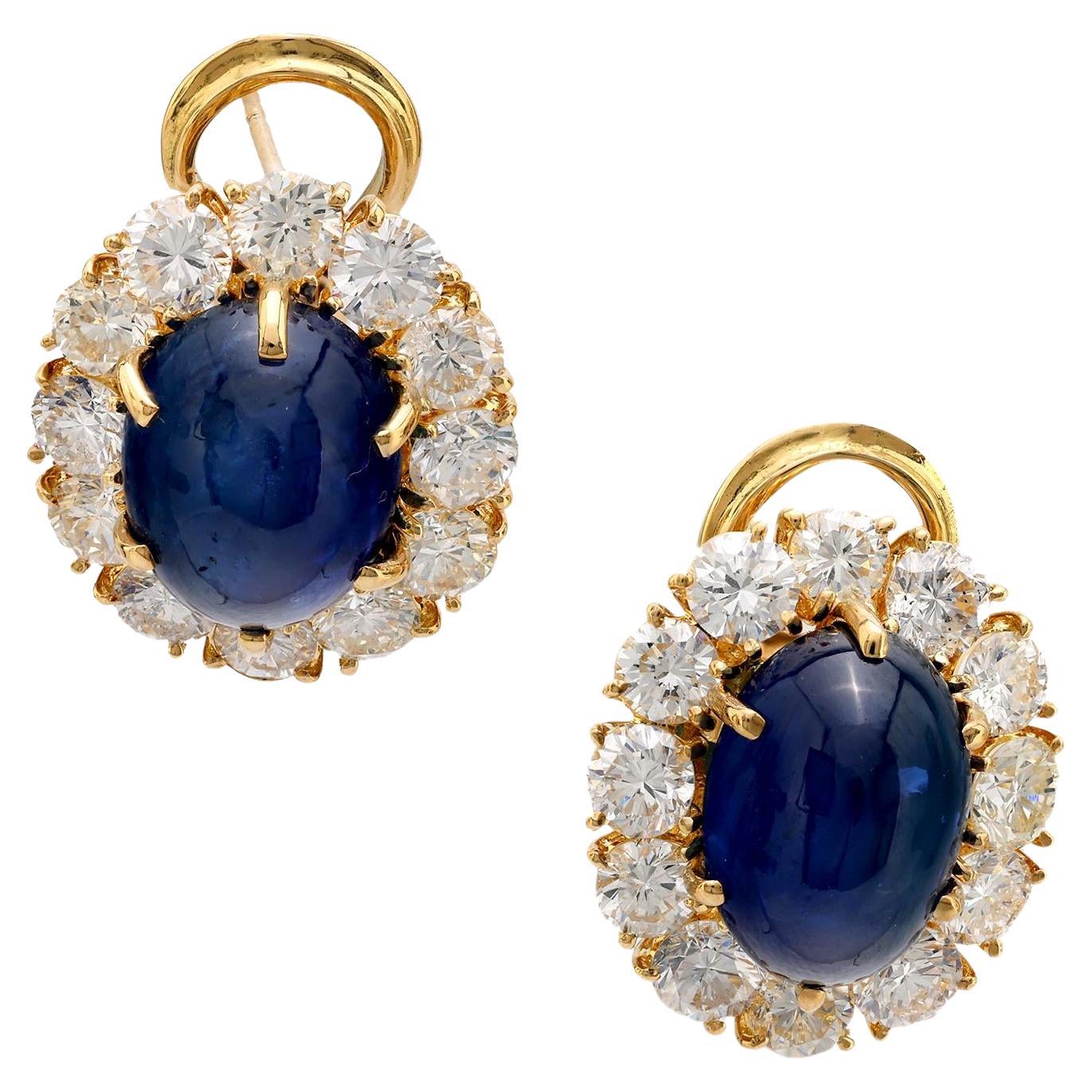GIA 16.72 carat total weight sapphire diamond 18k gold cluster earrings