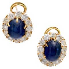 GIA 16.72 carat total weight sapphire diamond 18k gold cluster earrings