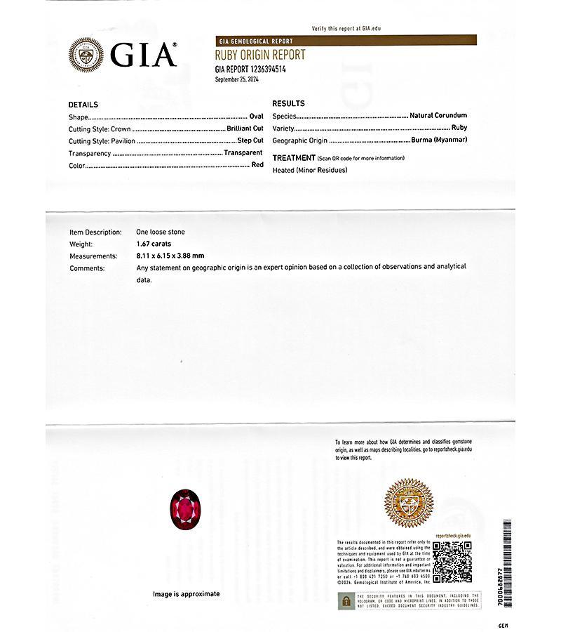 GIA 1.67ct Burma Ruby 1.00ct Diamond Gold Ring In Good Condition For Sale In New York, NY