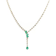 GIA 16.86cts Diamond Emerald 18k Gold Drop Tennis Necklace
