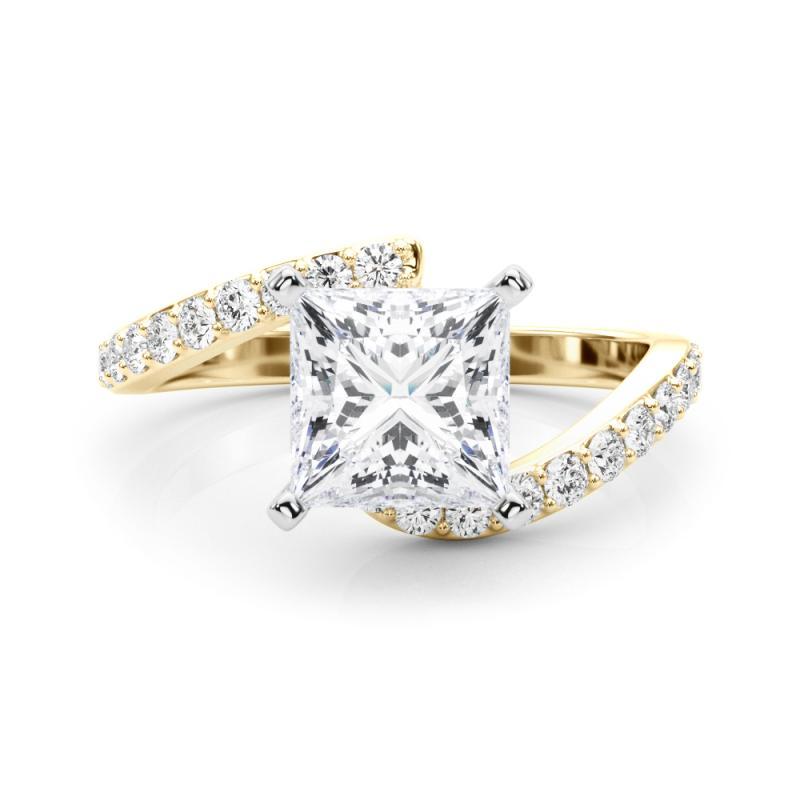 GIA 1,69 Karat Princess Curved Bypass Pave Shank 18K Gelbgold Diamantring