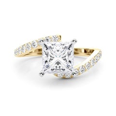 GIA 1,69 Karat Princess Curved Bypass Pave Shank 18K Gelbgold Diamantring