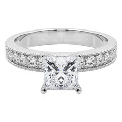 GIA 1.69 Carat Princess Vintage Milgrain Channel 18K White Gold Diamond Ring GIA 1.69 Carat Princess Vintage Milgrain Channel 18K White Gold Diamond Ring
