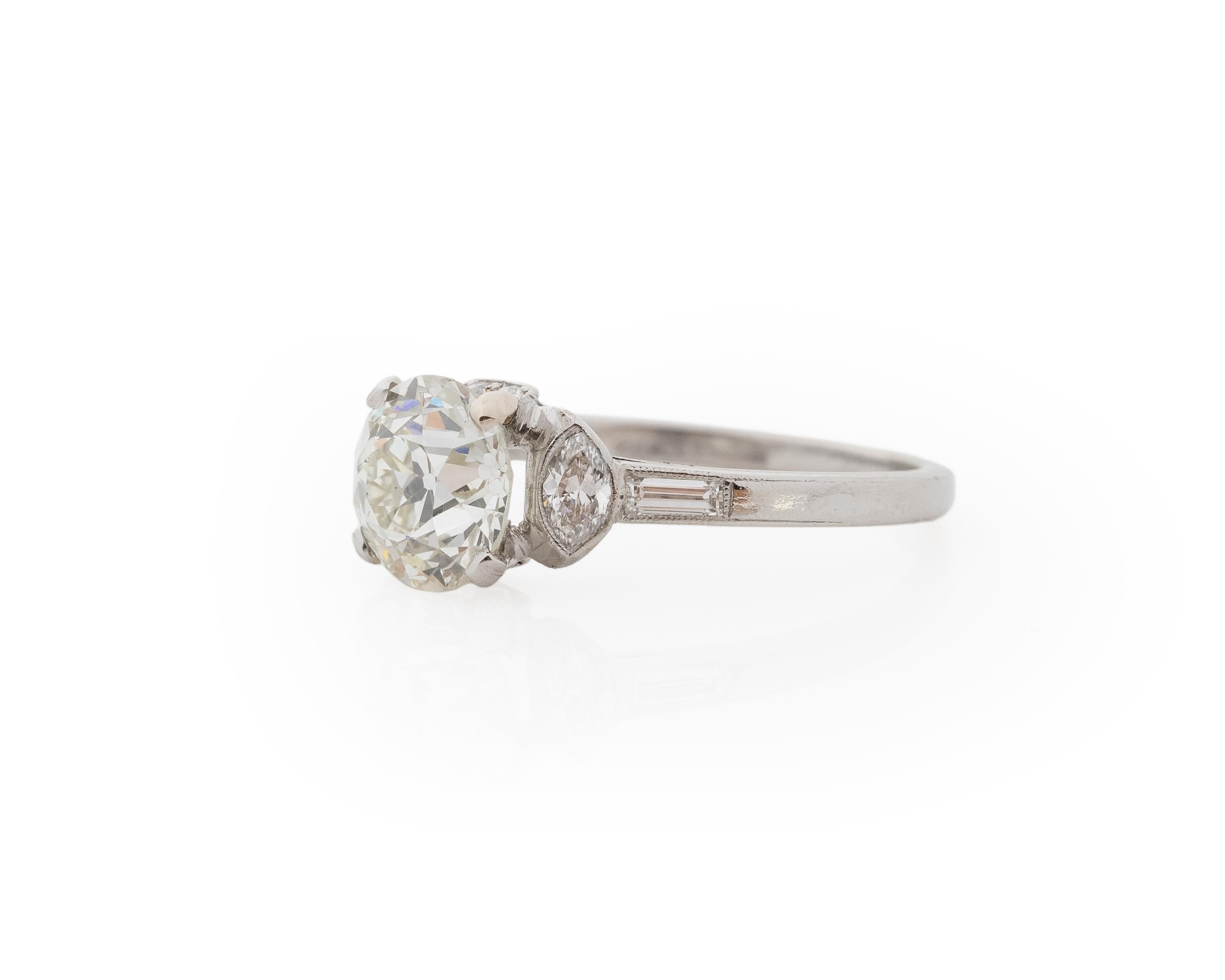 Old European Cut GIA 1.69 Carat Total Weight Art Deco Diamond Platinum Engagement Ring For Sale