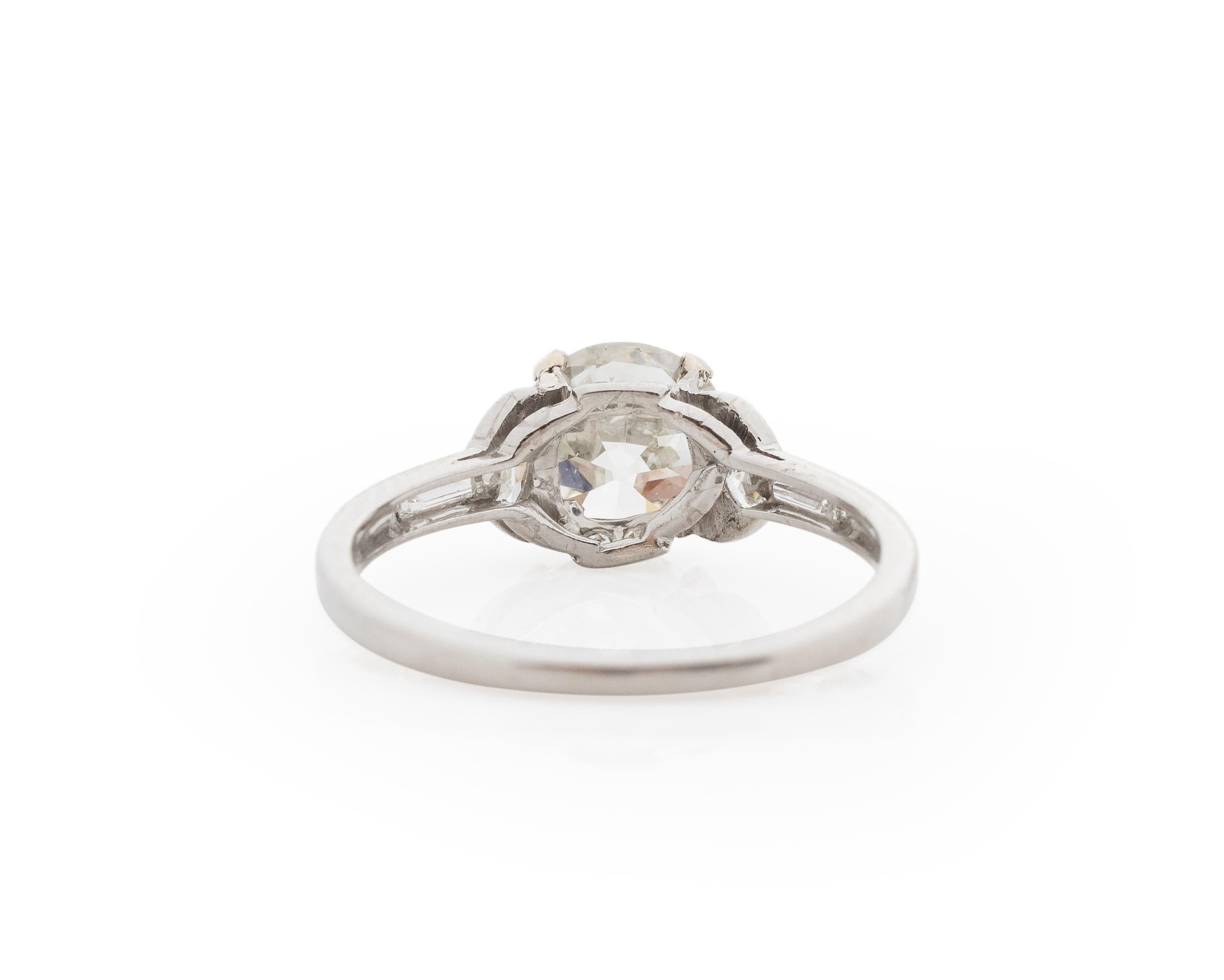GIA 1.69 Carat Total Weight Art Deco Diamond Platinum Engagement Ring In Good Condition For Sale In Atlanta, GA