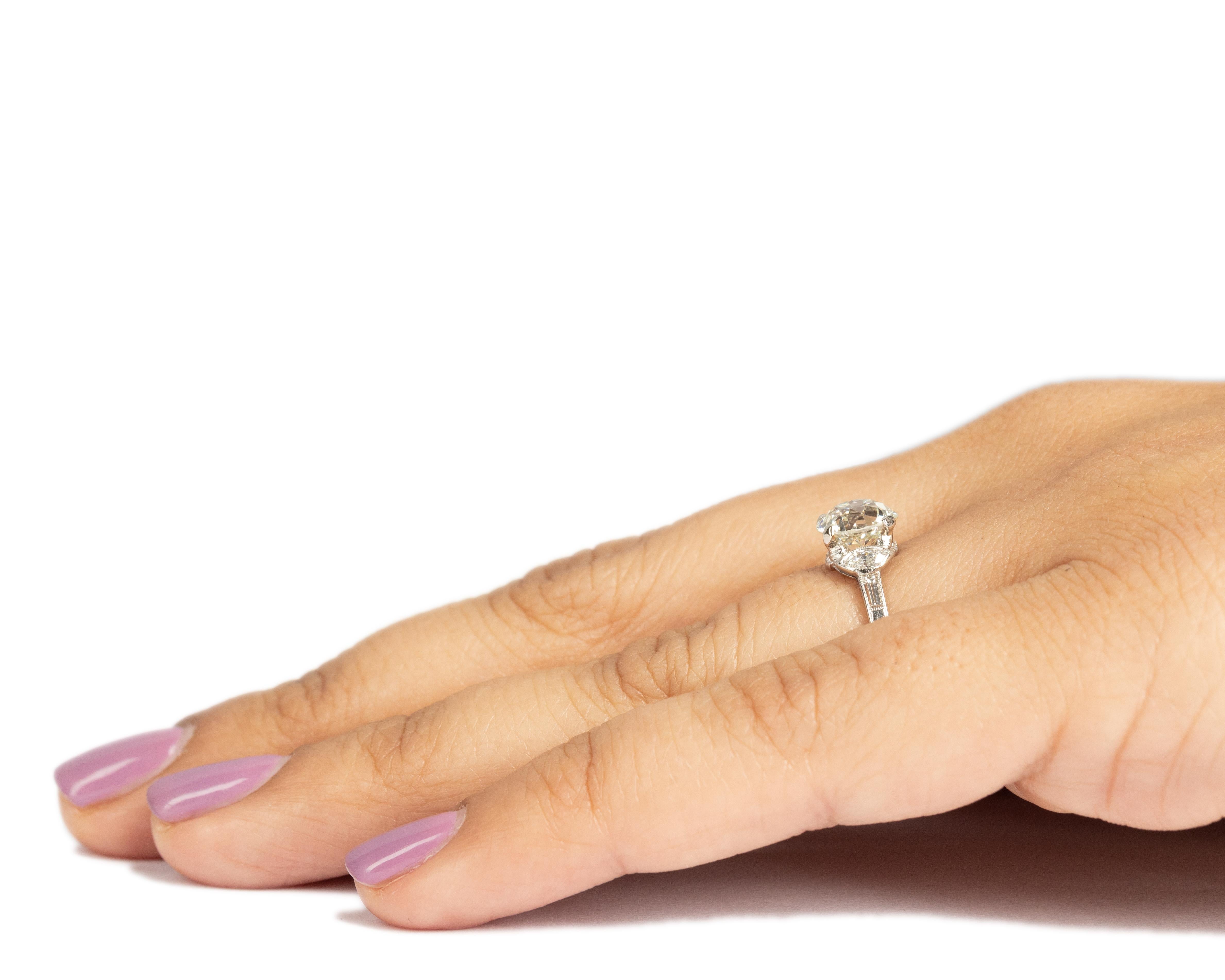 GIA 1.69 Karat Gesamtgewicht Art Deco Diamant Platin Verlobungsring im Angebot 1