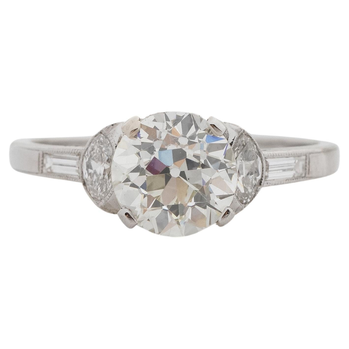 GIA 1.69 Carat Total Weight Art Deco Diamond Platinum Engagement Ring