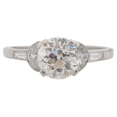 Vintage GIA 1.69 Carat Total Weight Art Deco Diamond Platinum Engagement Ring