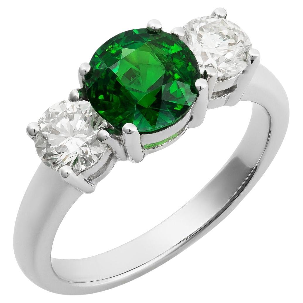 GIA 1.69 cts Natural Tsavorite 
0.96 cts Diamonds 18K White Gold Ring For Sale