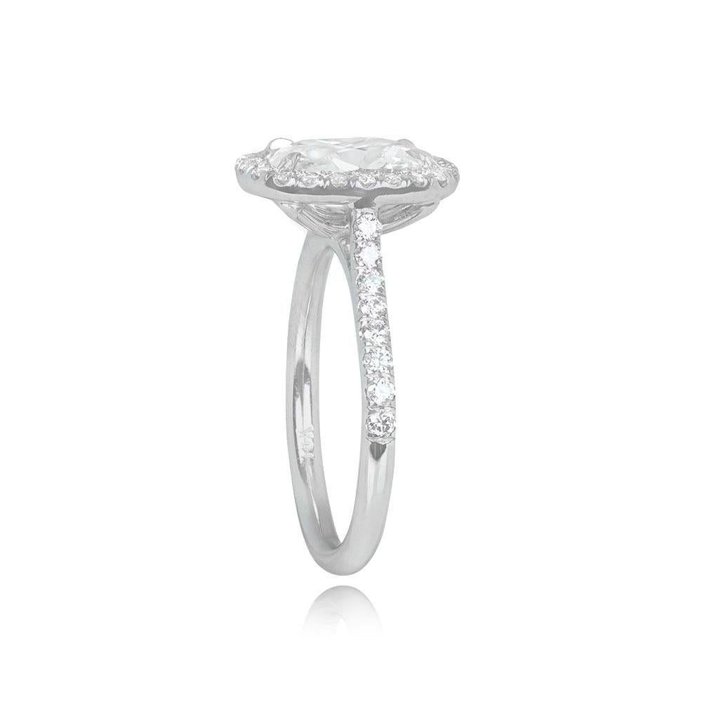 Art Deco GIA 1.69ct Cushion Cut Diamond Engagement Ring, Diamond Halo, 18k White Gold For Sale