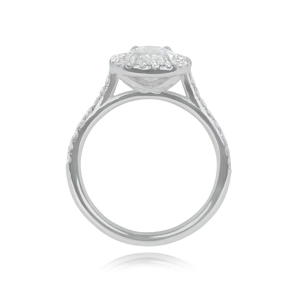 GIA 1.69ct Cushion Cut Diamond Engagement Ring, Diamond Halo, 18k White Gold In Excellent Condition For Sale In New York, NY