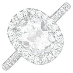 Used GIA 1.69ct Cushion Cut Diamond Engagement Ring, Diamond Halo, 18k White Gold