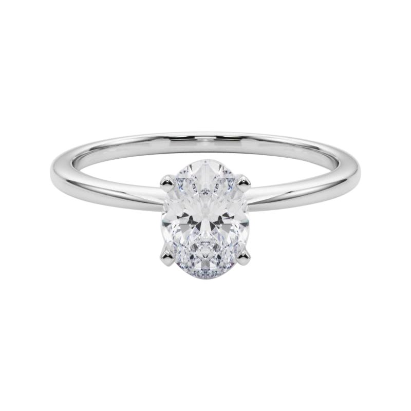 GIA 1,6ct Oval Slim Band Prong Set Solitaire in oro bianco 18K Diamond Ring