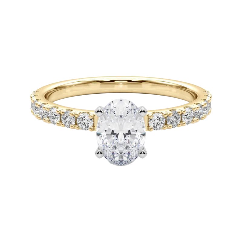 GIA 1,6ct Solitario oval con media eternidad Anillo de diamantes de oro amarillo de 18 quilates