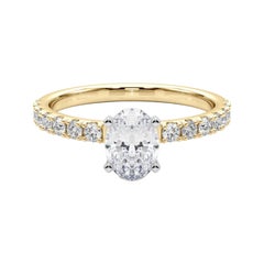 GIA 1,6ct Oval Solitär mit halber Ewigkeit 18K Gelbgold Diamantring