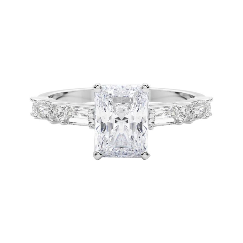 GIA 1.6ct Radiant Round & Baguette Channel Band Bague diamant en or blanc 18K