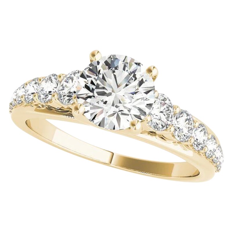 GIA 1.6ct Round Entwined Prong Trellis Cathedral Yellow Gold Diamond Ring