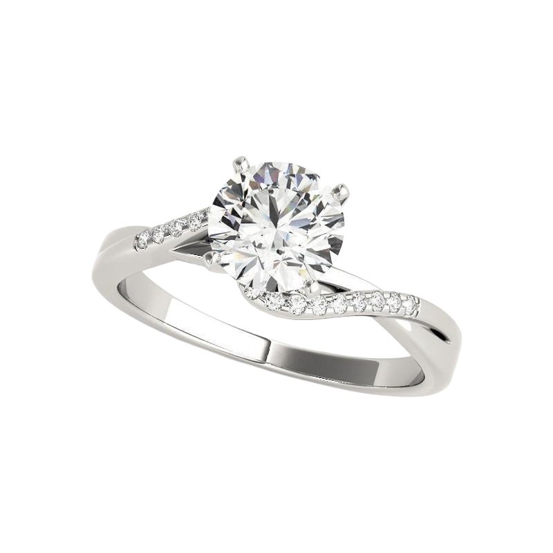 GIA 1.6ct Round Solitaire Double Curved Band Pave White Gold Diamond Ring
