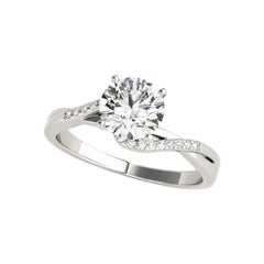 GIA 1.6ct Round Solitaire Double Curved Band Pave White Gold Diamond Ring