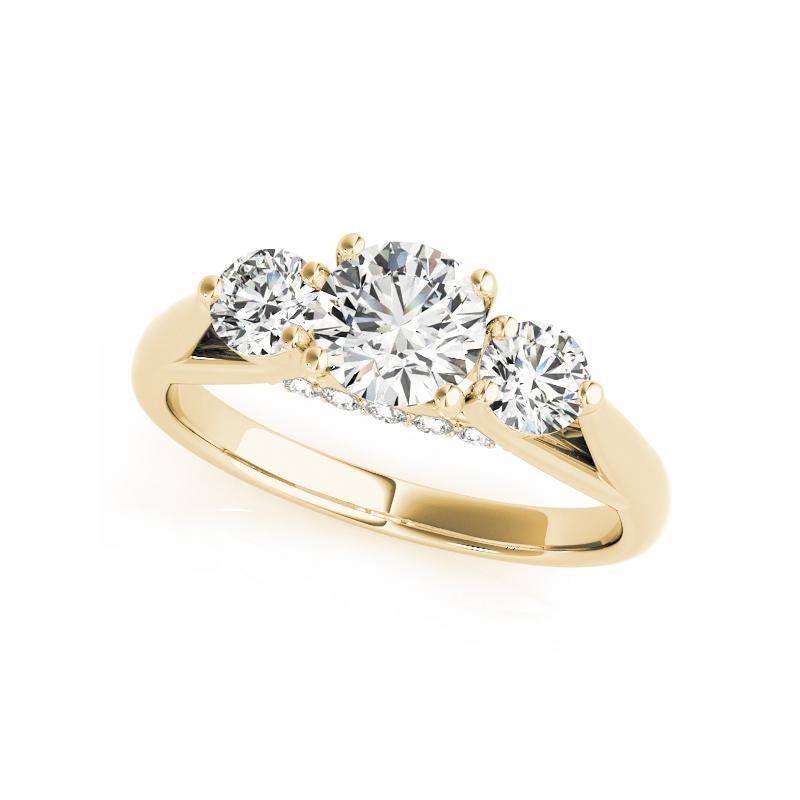 GIA Anillo de diamantes de oro amarillo de 18 quilates con puente decorado de tres piedras redondas de 1,6 quilates Corte redondo en venta