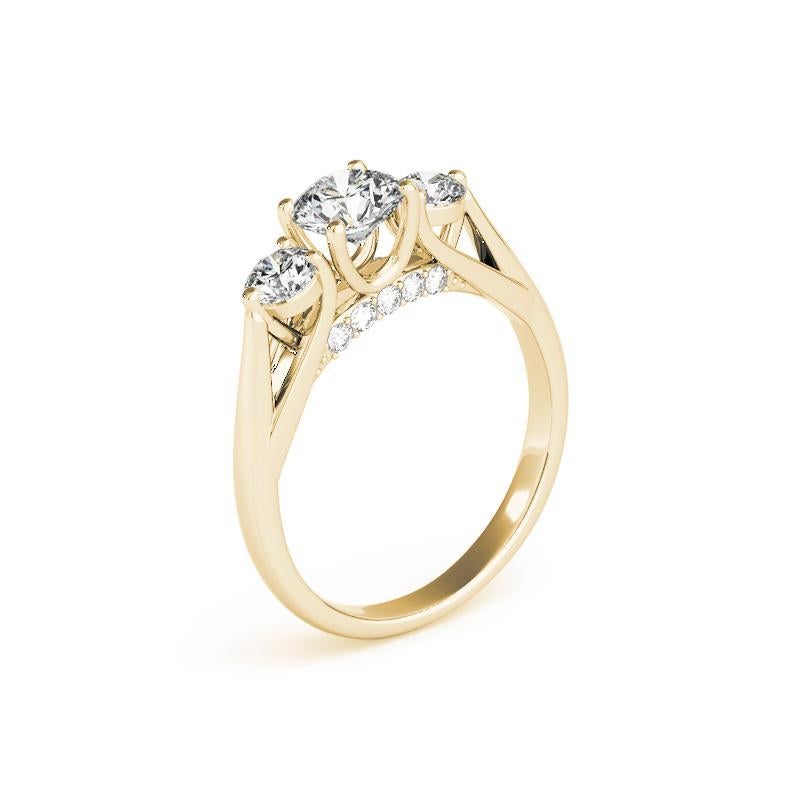 De las mujeres GIA Anillo de diamantes de oro amarillo de 18 quilates con puente decorado de tres piedras redondas de 1,6 quilates en venta
