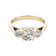 GIA 1.6ct Round Three-Stone Decorated Bridge 18K Yellow Gold Diamond Ring